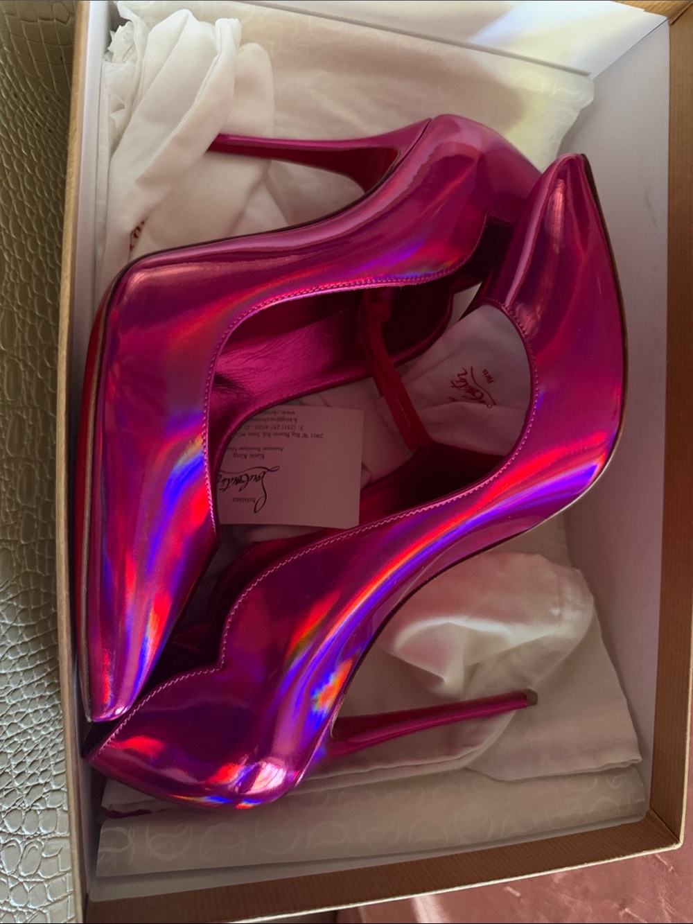 Christian Louboutin Iridescent Fuchsia Patent Stiletto Pumps